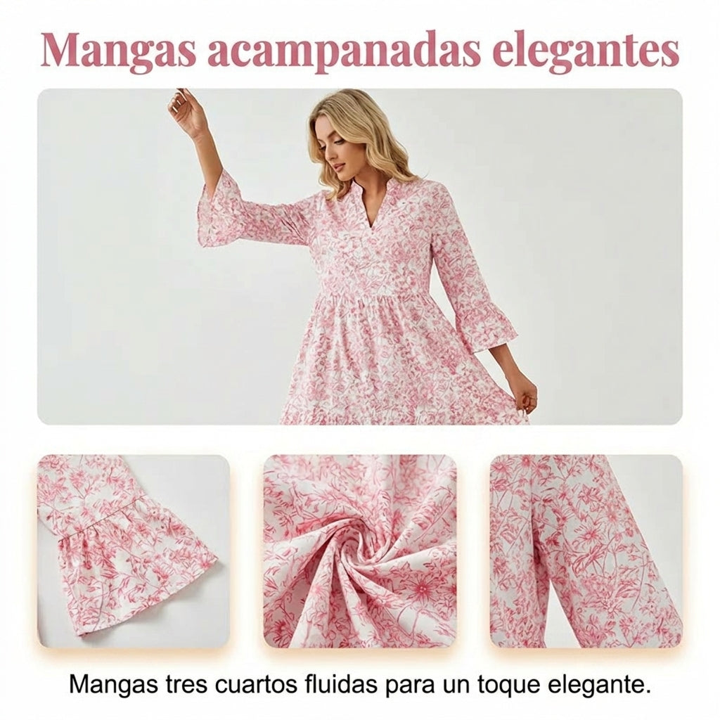 Alba - Vestido con escote de pico y motivo