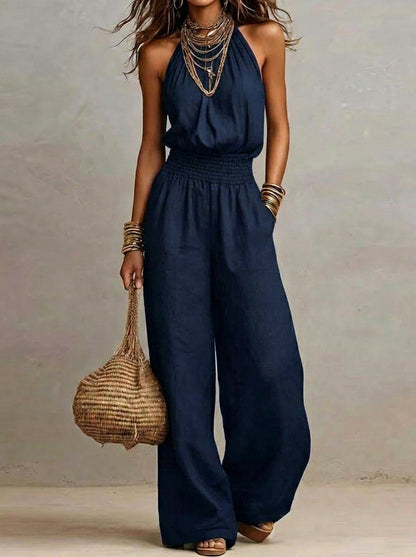 Lorena - Mono elegante con cuello halter y pernera amplia