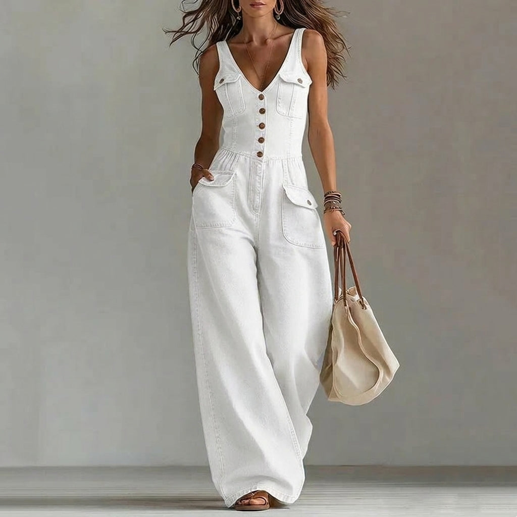 Leonor - Mono denim sin mangas con escote de pico