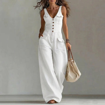 Leonor - Mono denim sin mangas con escote de pico
