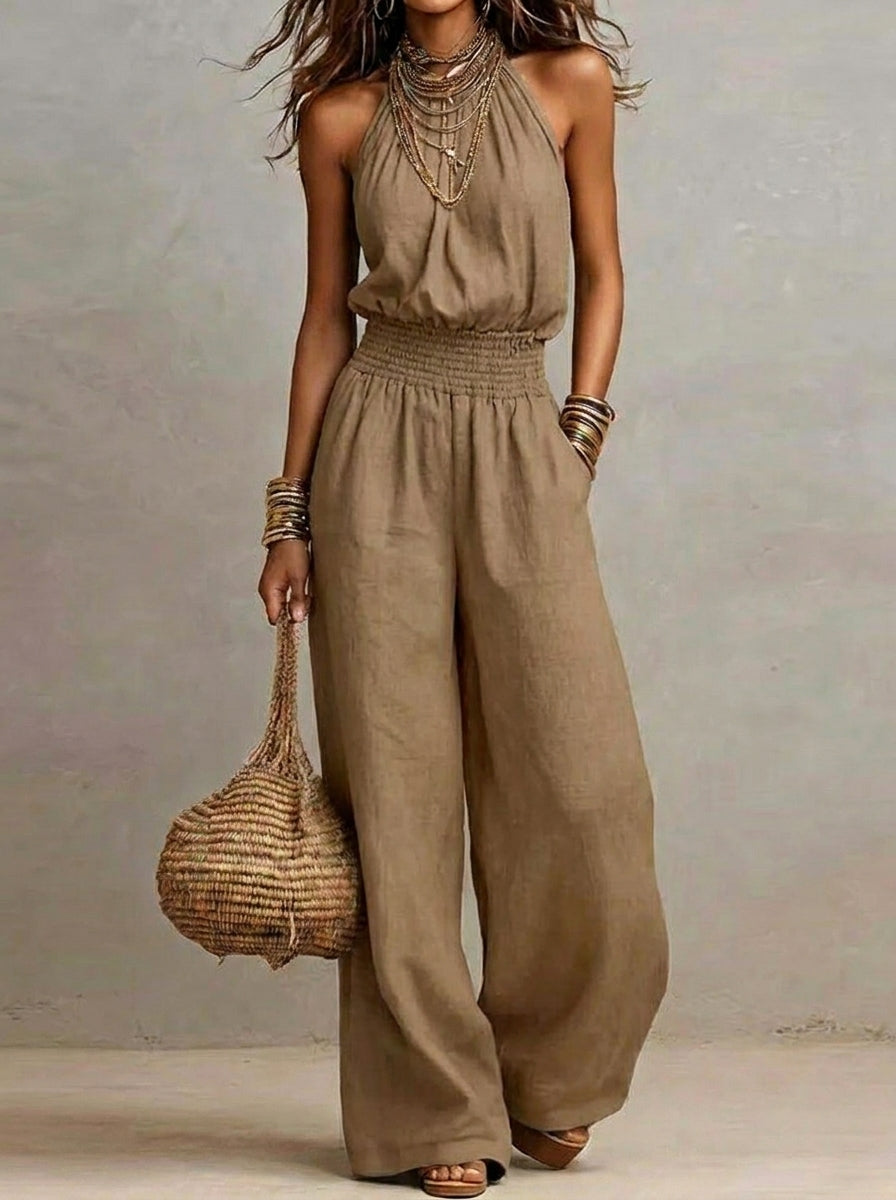 Lorena - Mono elegante con cuello halter y pernera amplia