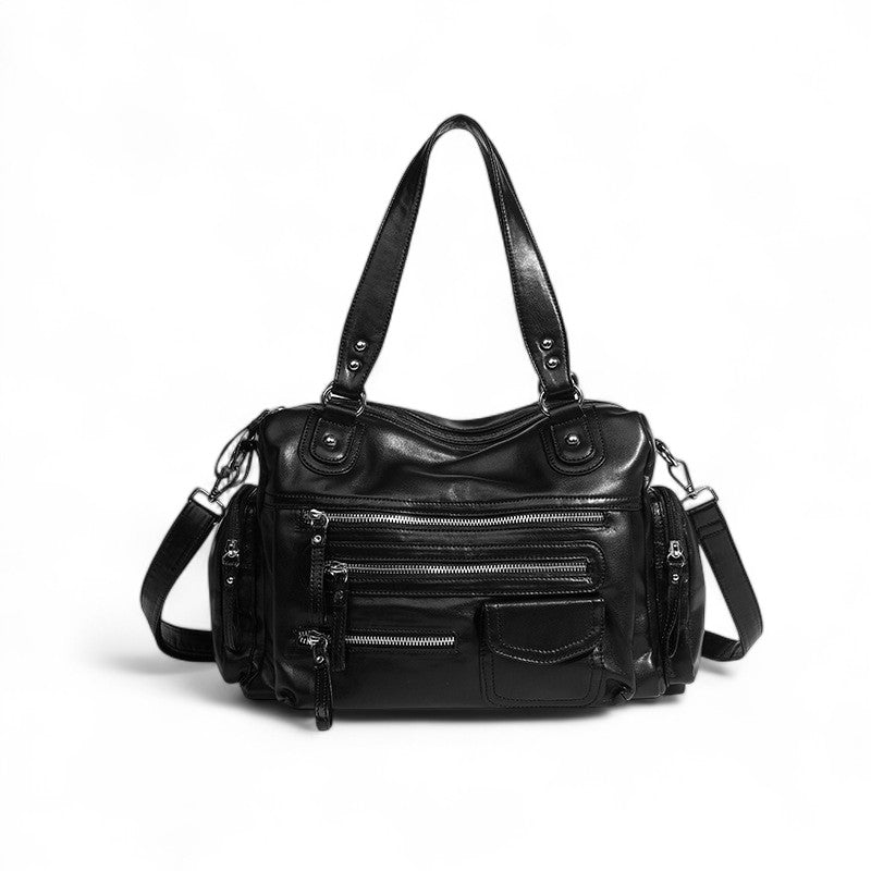 MARY - Bolso en cuero retro multibolsillos - Negro - CARMEN VELVET