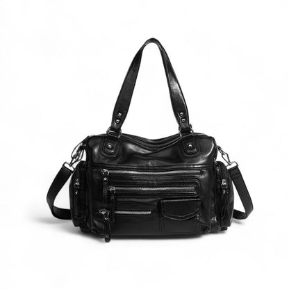 MARY - Bolso en cuero retro multibolsillos - Negro - CARMEN VELVET