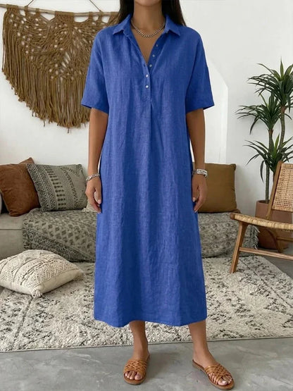 Daniela - Vestido camisero midi de algodón y lino