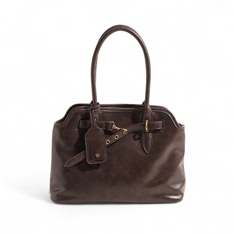 MALYA - Bolso Grande en cuero liso - Café - CARMEN VELVET
