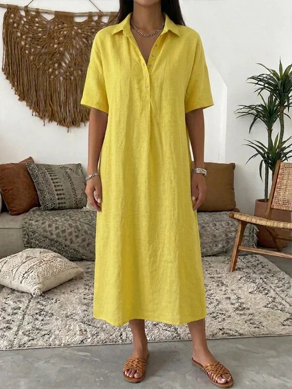 Daniela - Vestido camisero midi de algodón y lino