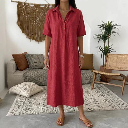 Daniela - Vestido camisero midi de algodón y lino