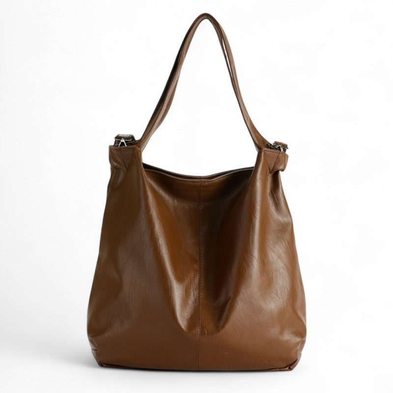CANDICE - Bolso Bandolera Grande en cuero suave - Marrón - CARMEN VELVET
