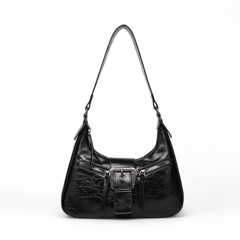 LAURIE - Bolso Chic en cuero Vintage - Negro - CARMEN VELVET
