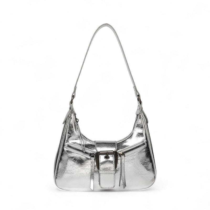 LAURIE - Bolso Chic en cuero Vintage - Plateado - CARMEN VELVET