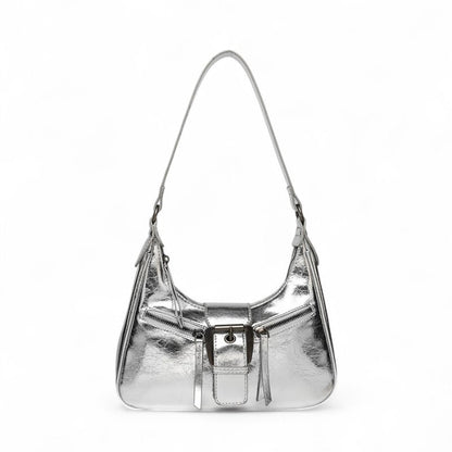LAURIE - Bolso Chic en cuero Vintage - Plateado - CARMEN VELVET