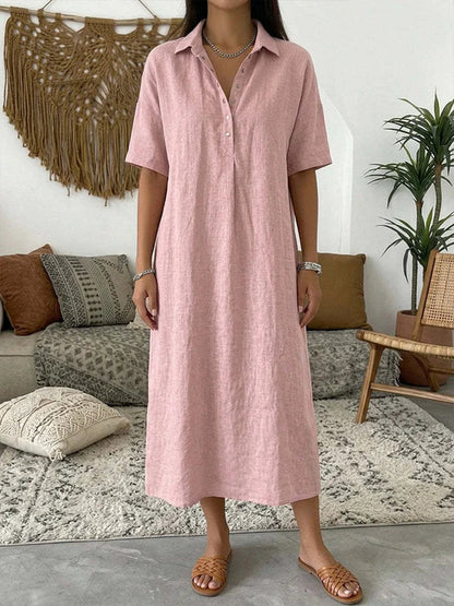 Daniela - Vestido camisero midi de algodón y lino