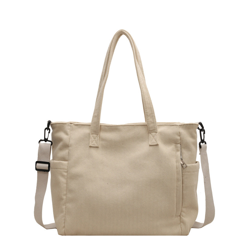 WILLA - Bolso Grande de día a día en pana - Beige - CARMEN VELVET