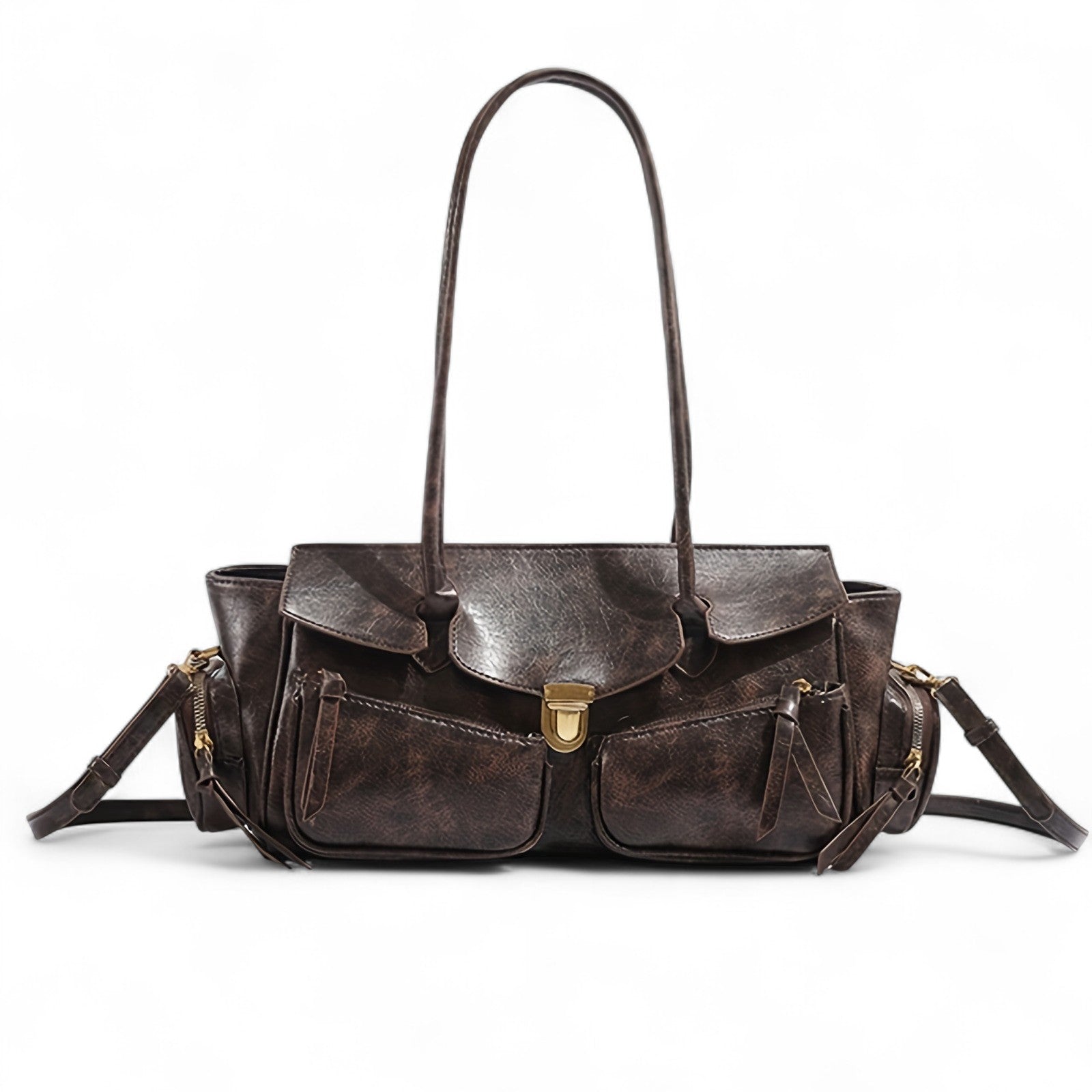 FIOLINE - Bolso en cuero estilo retro - Café - CARMEN VELVET