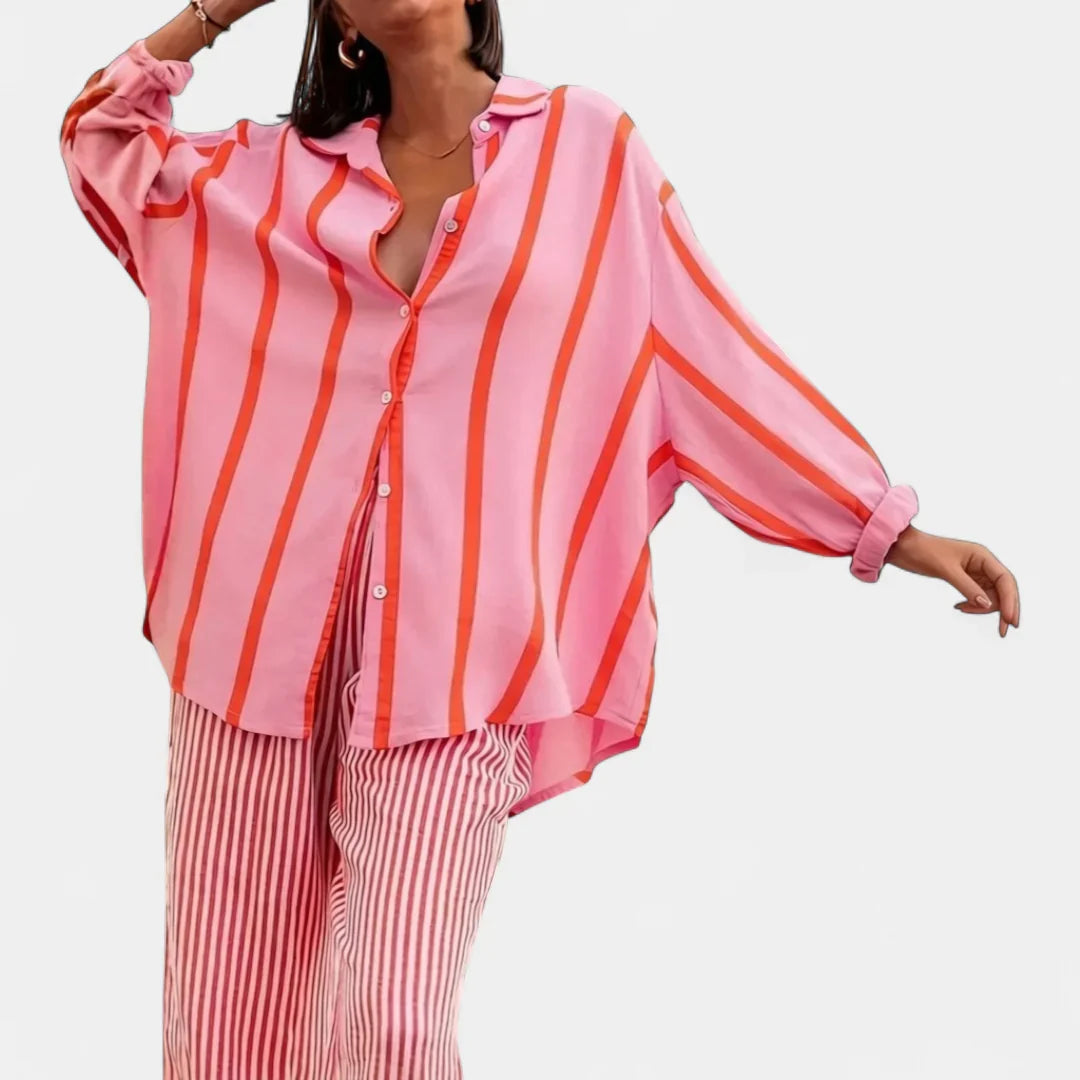 Celia - Blusa vintage con motivo de rayas con botones