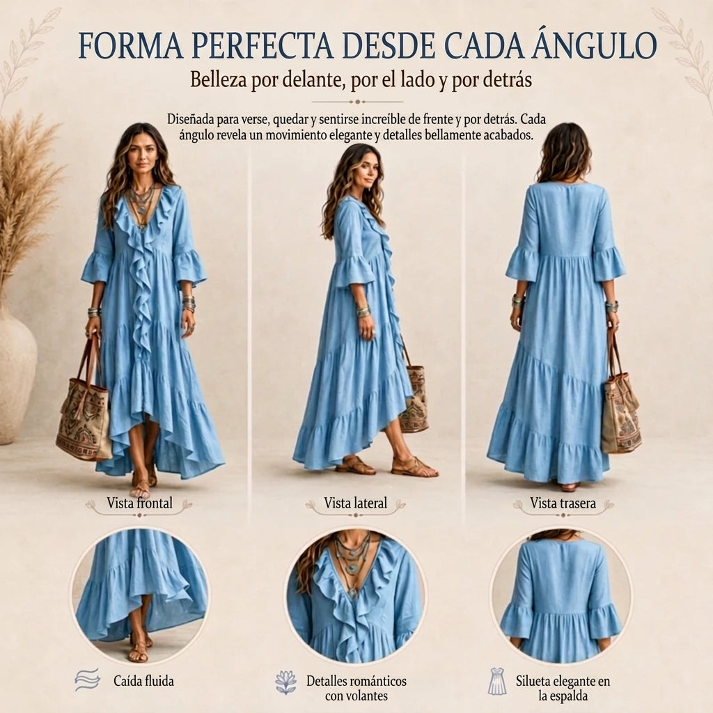 Alma - Vestido de inspiración vintage con detalle de volantes y escote de pico