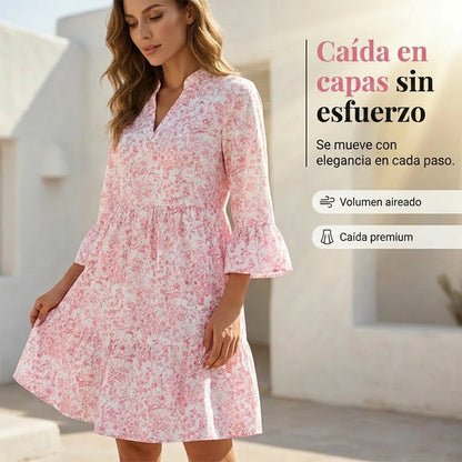 Alba - Vestido con escote de pico y motivo