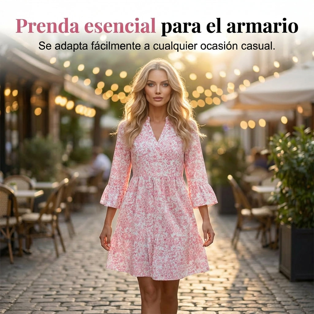 Alba - Vestido con escote de pico y motivo