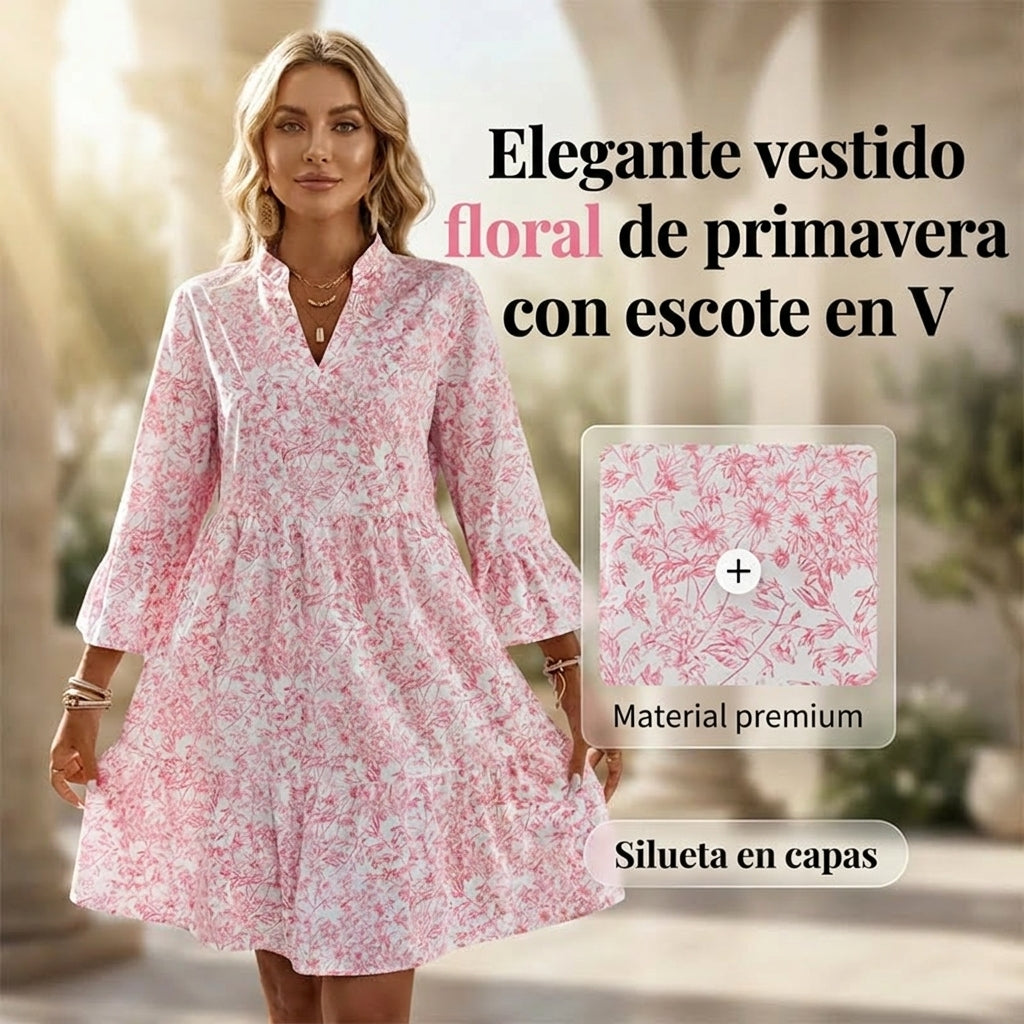 Alba - Vestido con escote de pico y motivo