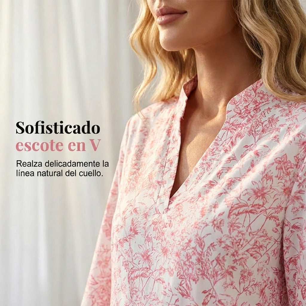 Alba - Vestido con escote de pico y motivo