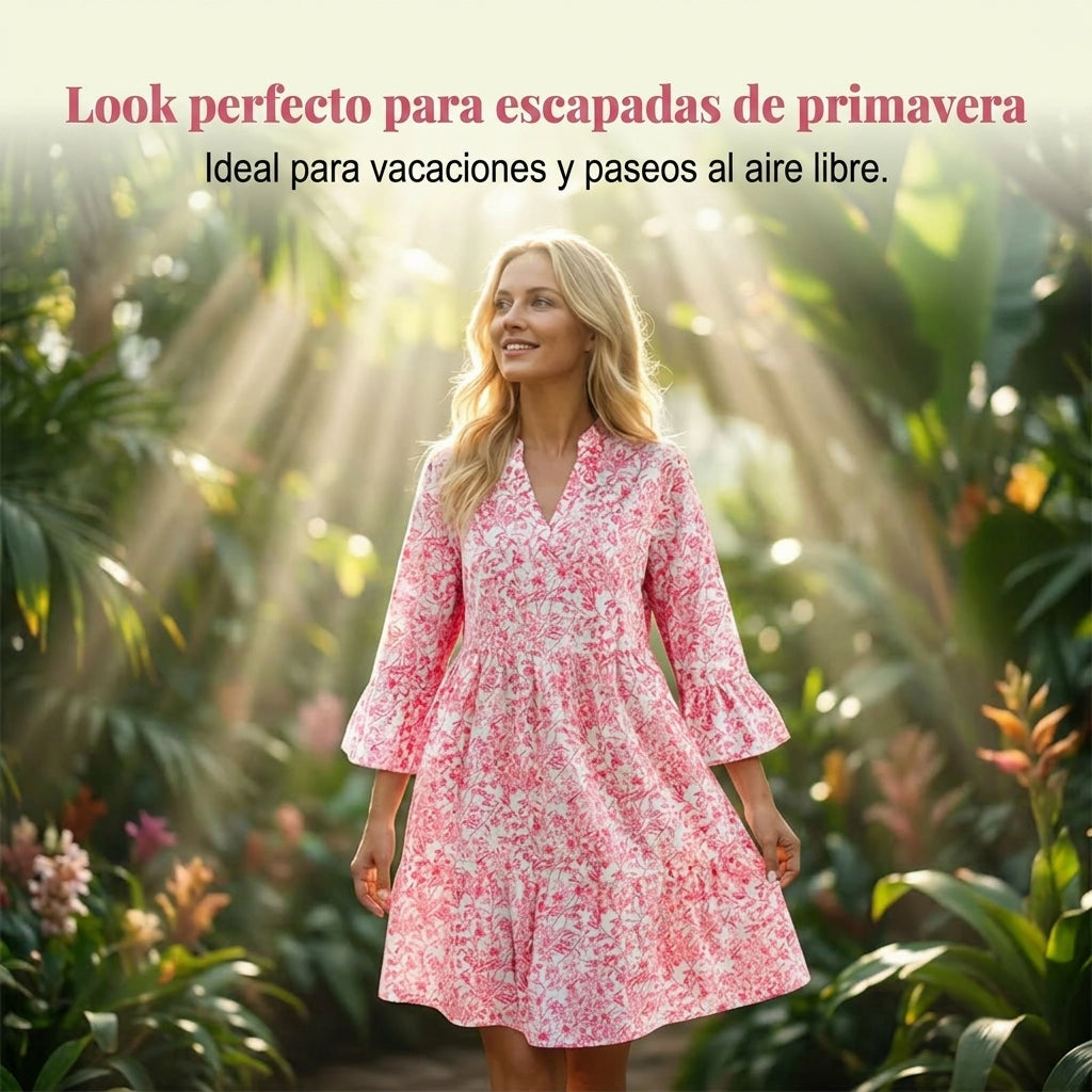 Alba - Vestido con escote de pico y motivo
