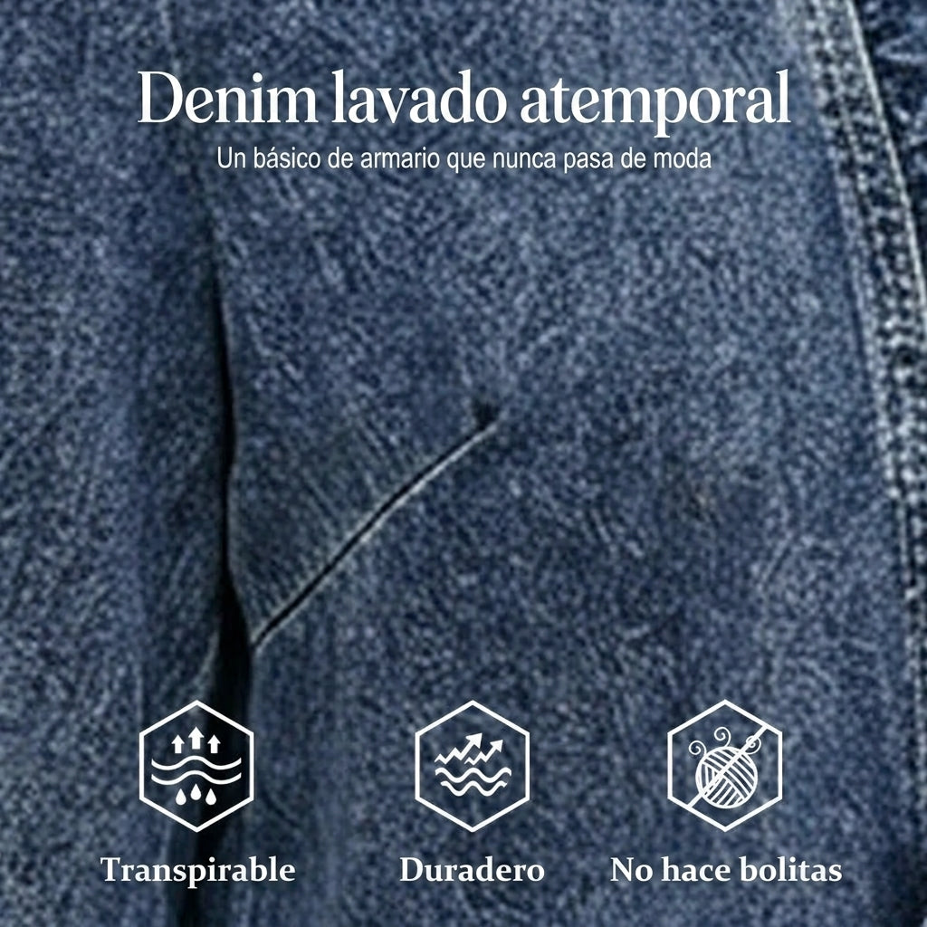 Priscila - Chaqueta denim con detalle de volantes y abertura frontal