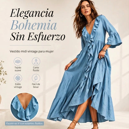 Alma - Vestido de inspiración vintage con detalle de volantes y escote de pico