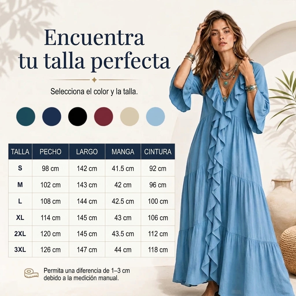 Alma - Vestido de inspiración vintage con detalle de volantes y escote de pico