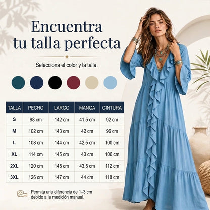 Alma - Vestido de inspiración vintage con detalle de volantes y escote de pico