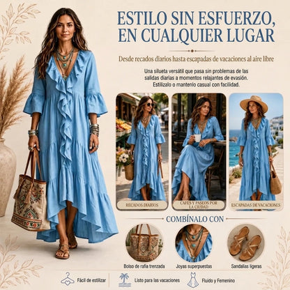 Alma - Vestido de inspiración vintage con detalle de volantes y escote de pico