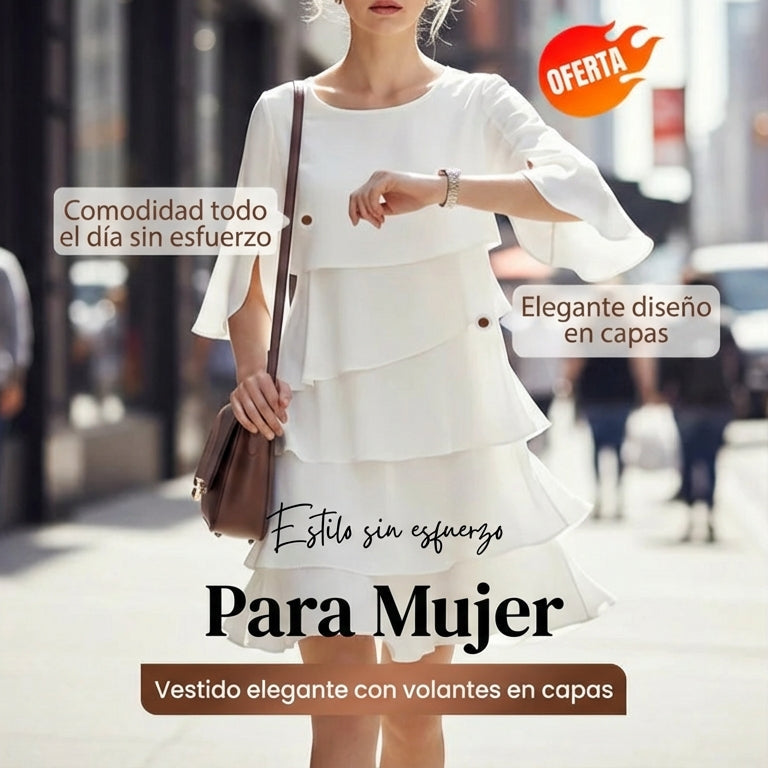 Marela - Vestido elegante de capas y volantes