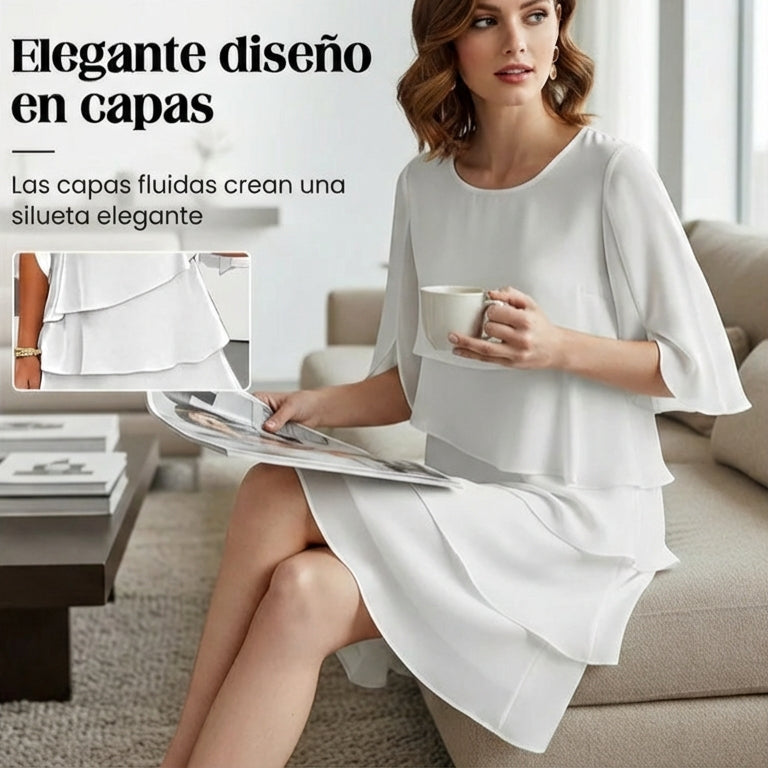 Marela - Vestido elegante de capas y volantes