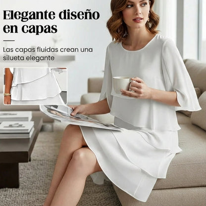 Marela - Vestido elegante de capas y volantes