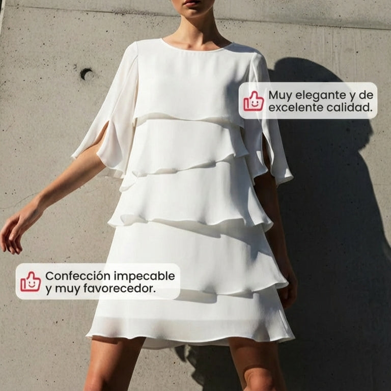 Marela - Vestido elegante de capas y volantes
