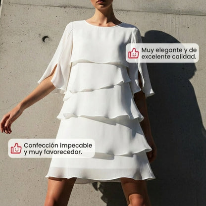 Marela - Vestido elegante de capas y volantes