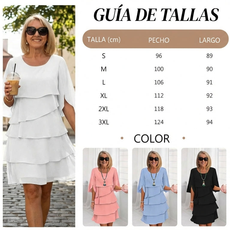 Marela - Vestido elegante de capas y volantes