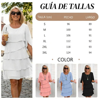 Marela - Vestido elegante de capas y volantes
