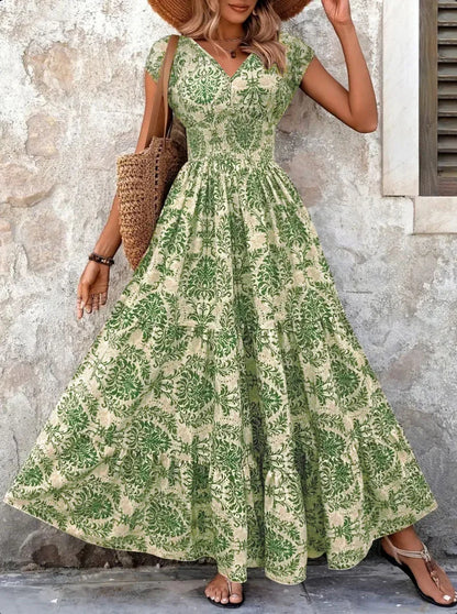 Lidia - Vestido largo barroco con escote de pico