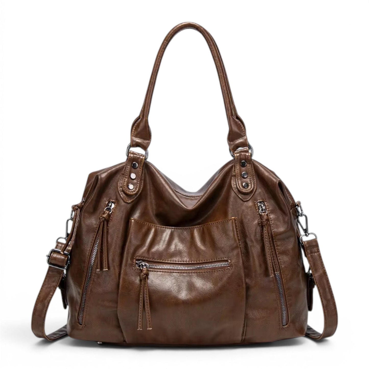 QARYA - Bolso para el Día a Día de cuero multibolsillos - Café - CARMEN VELVET