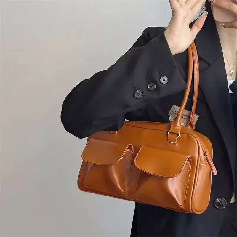 GARANCE - Bolso elegante en cuero multibolsillos - Naranja - CARMEN VELVET
