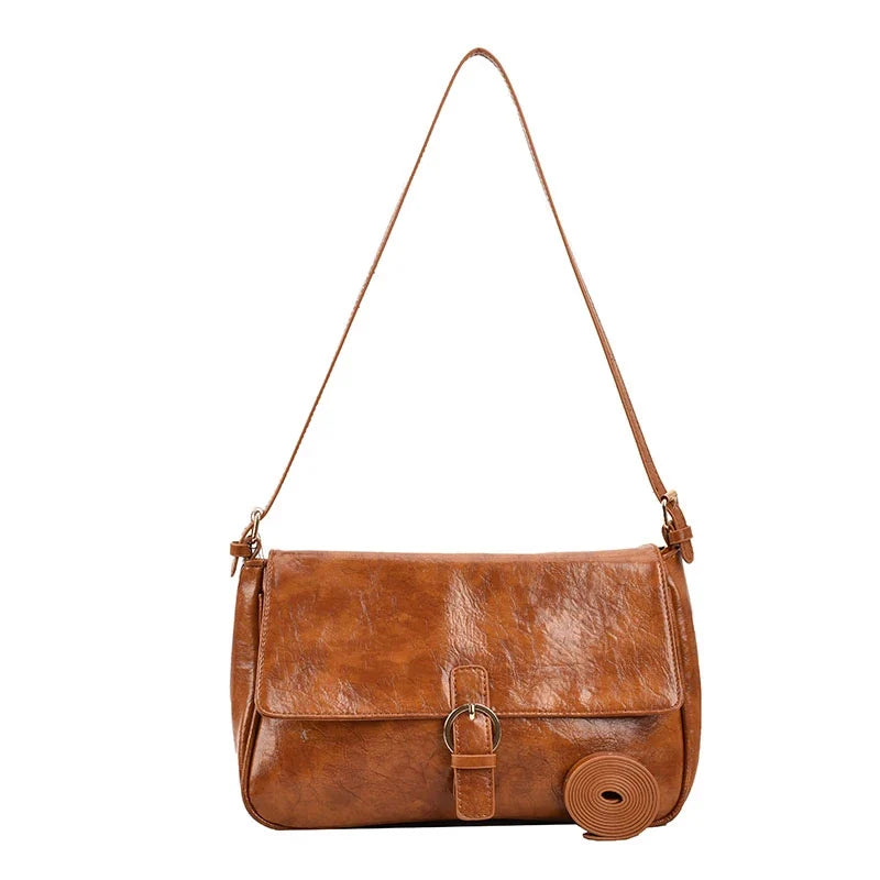 LAVA - Bolso Bandolera retro en cuero liso - Marrón - CARMEN VELVET