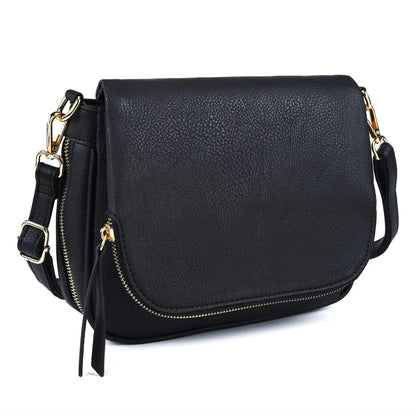 LEANA - Bolso Bandolera con solapa - Negro - CARMEN VELVET