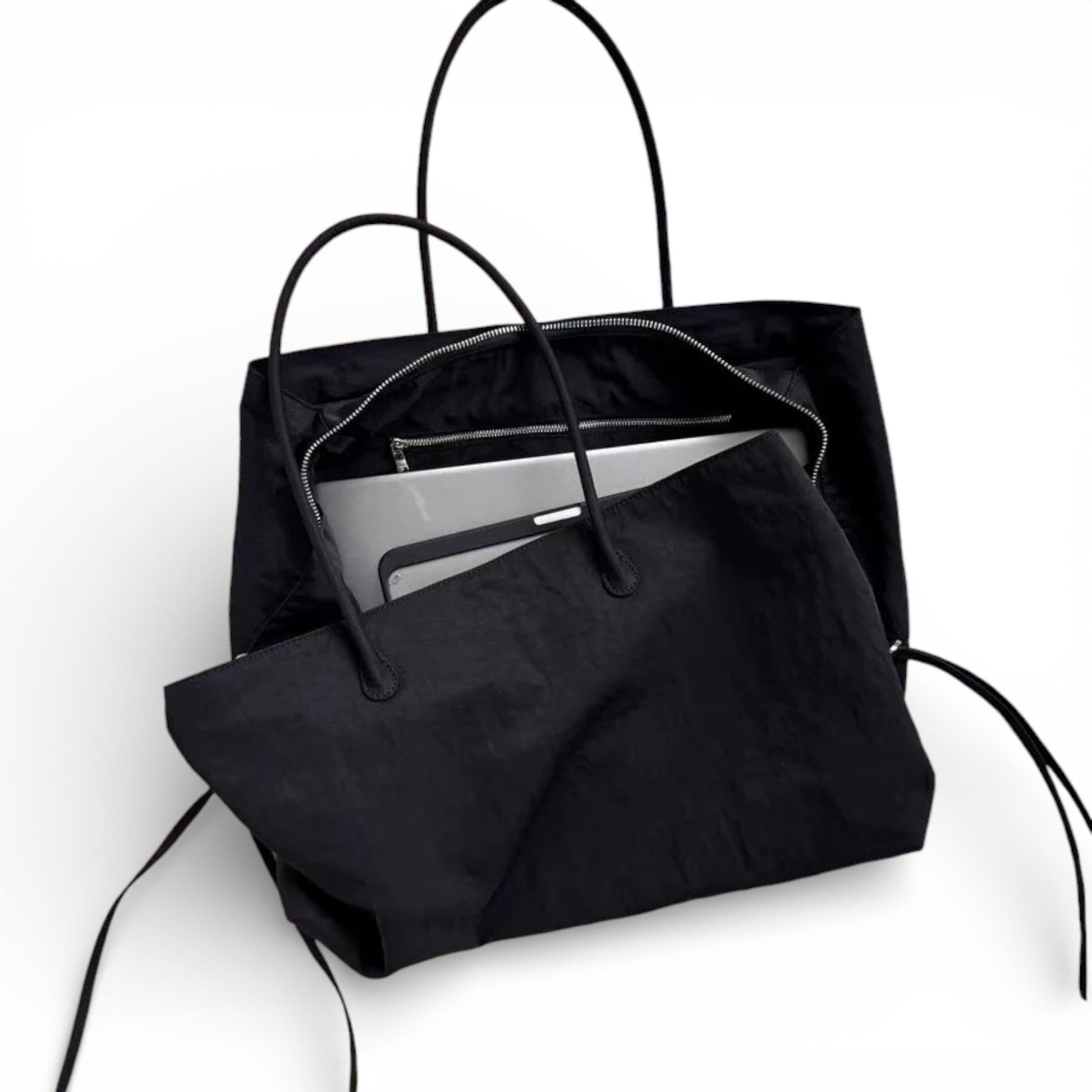 YALYS - Bolso Tote Grande negro en nailon - CARMEN VELVET