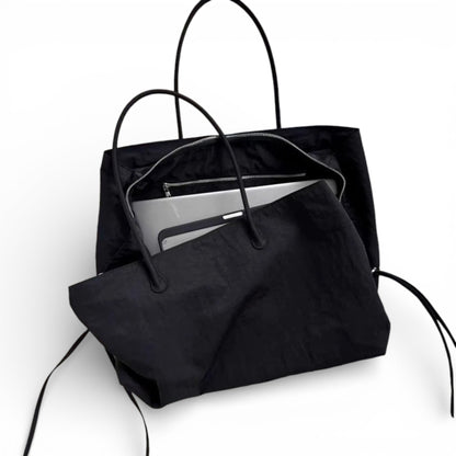 YALYS - Bolso Tote Grande negro en nailon - CARMEN VELVET