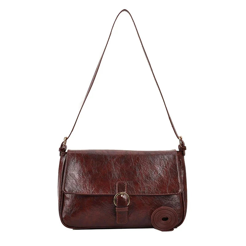 LAVA - Bolso Bandolera retro en cuero liso - Café - CARMEN VELVET