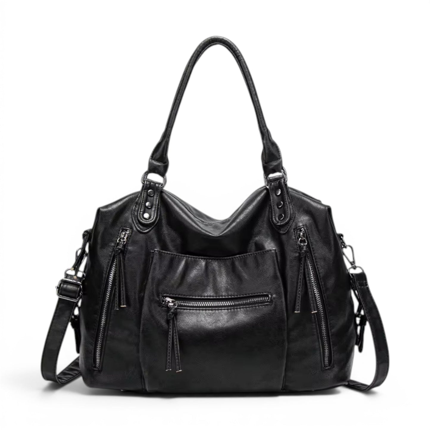 QARYA - Bolso para el Día a Día de cuero multibolsillos - Negro - CARMEN VELVET