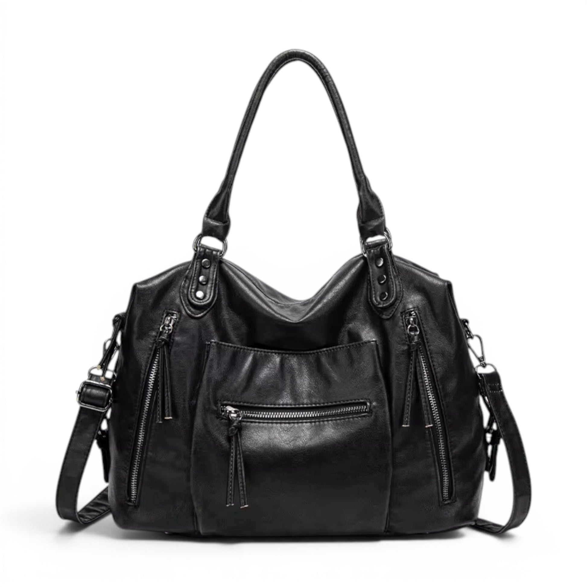 QARYA - Bolso para el Día a Día de cuero multibolsillos - Negro - CARMEN VELVET