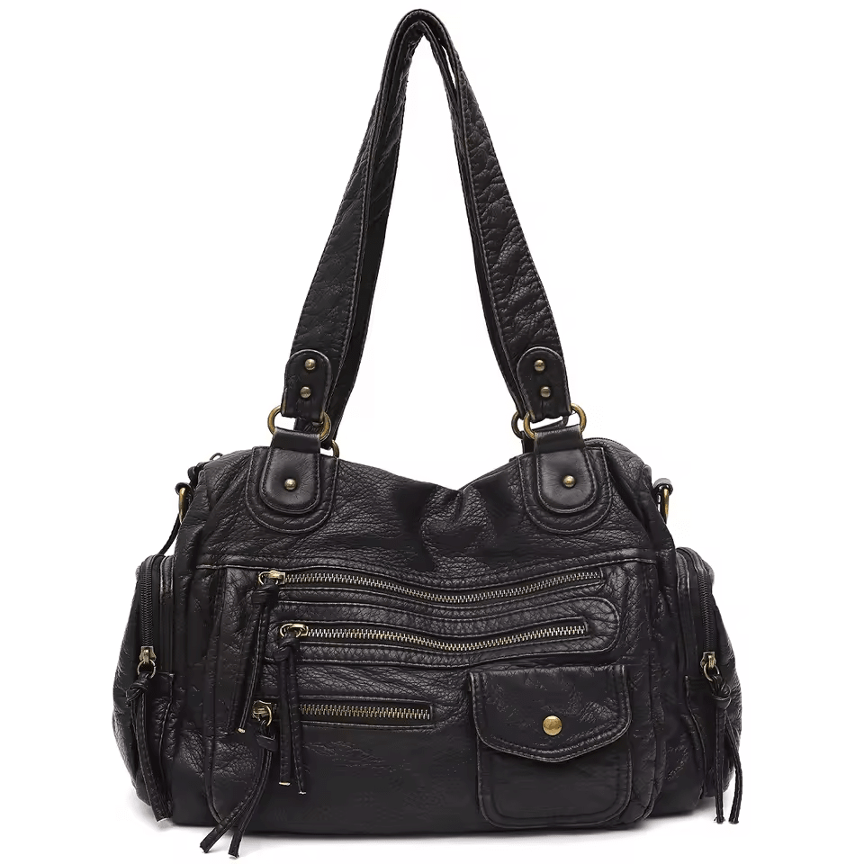 LILIA - Bolso en cuero Vintage multibolsillos - Negro - CARMEN VELVET