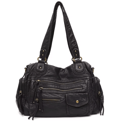 LILIA - Bolso en cuero Vintage multibolsillos - Negro - CARMEN VELVET