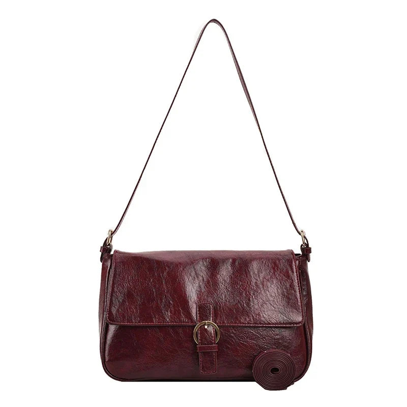 LAVA - Bolso Bandolera retro en cuero liso - Burdeos - CARMEN VELVET